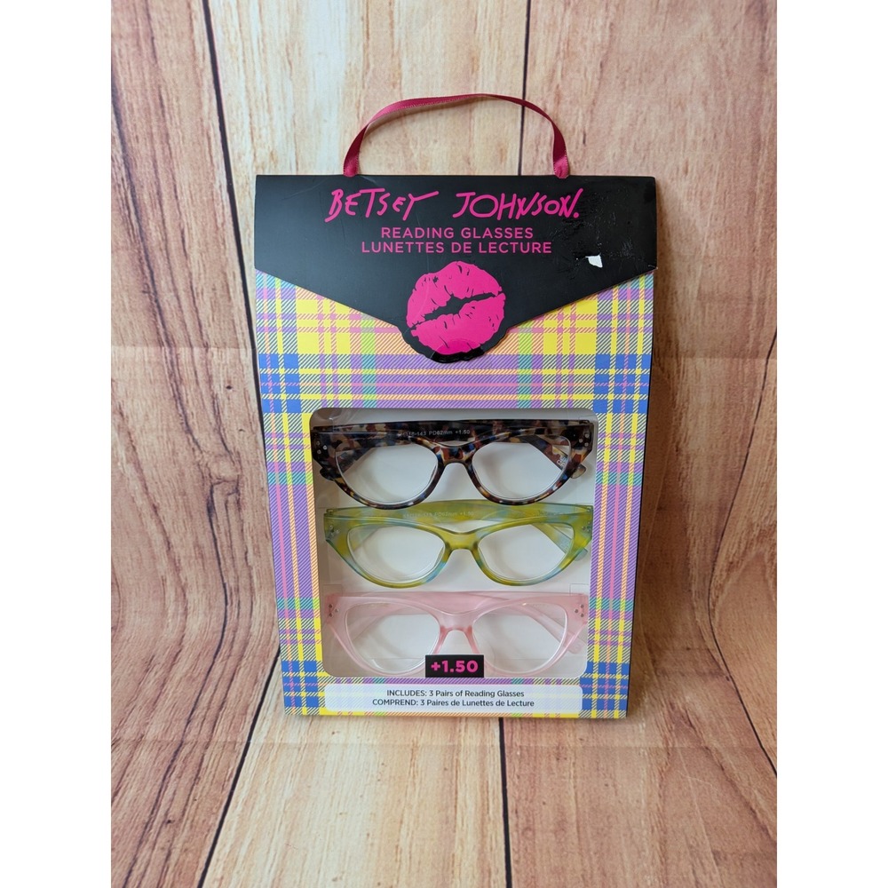 Betsey Johnson Reading Glasses 3 Pack +1.50 Cat Eye Tortoise Green Pink New - Picture 1 of 3